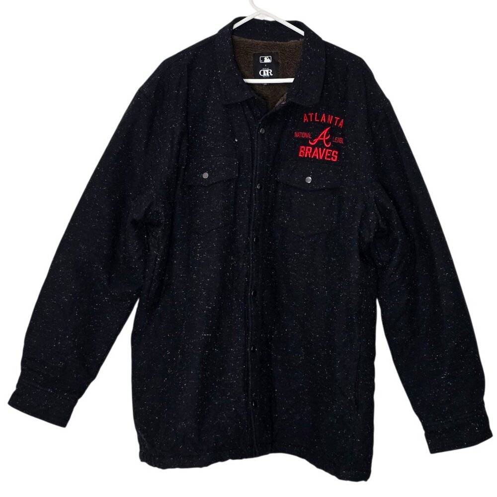 MLB x Darius Rucker Atlanta Braves Button Up Black Speckled Jacket Shacket 2XL